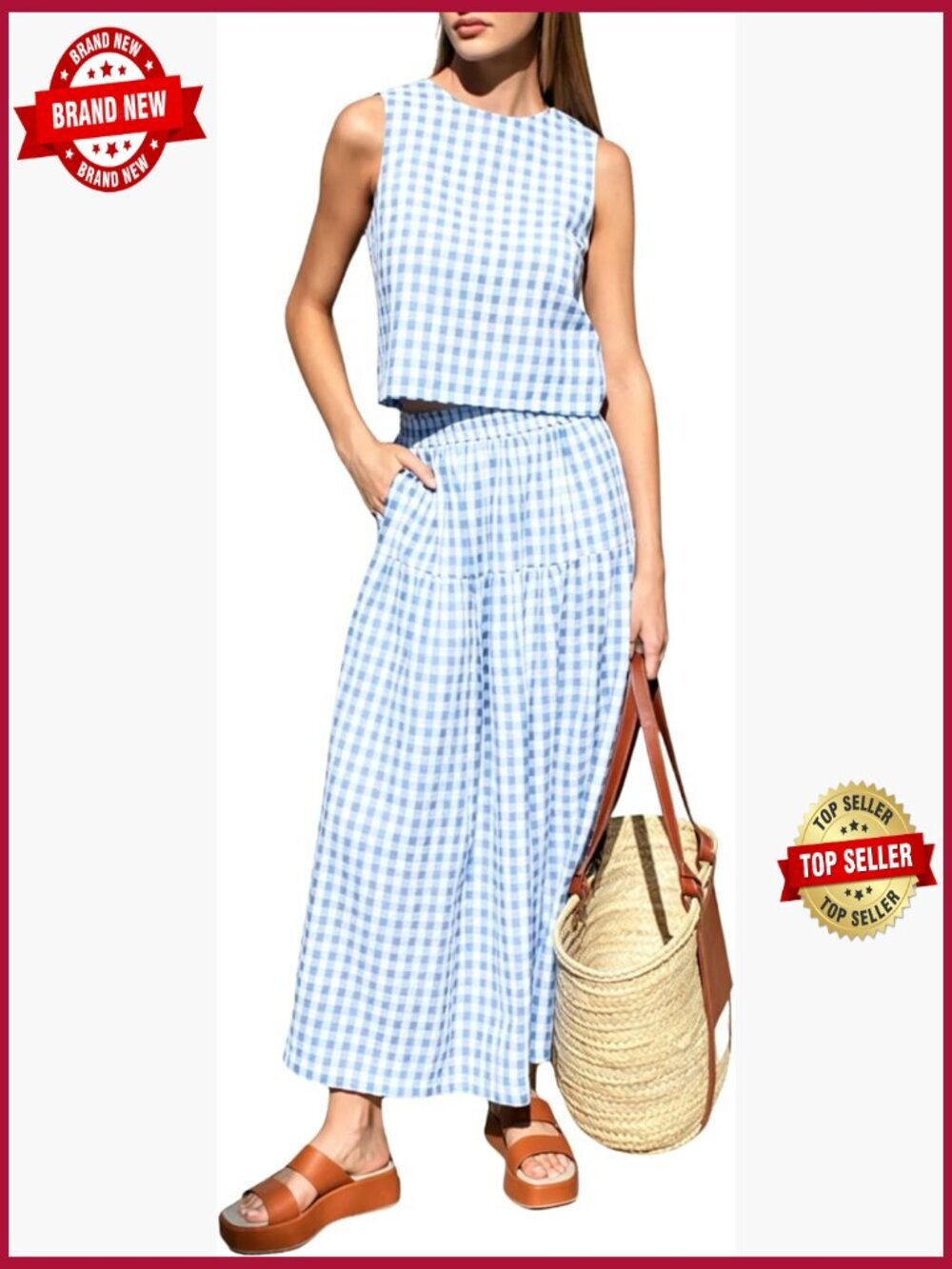 Sleeveless Crop Top and High Waisted Tiered Midi Skirt 2 Piece Set